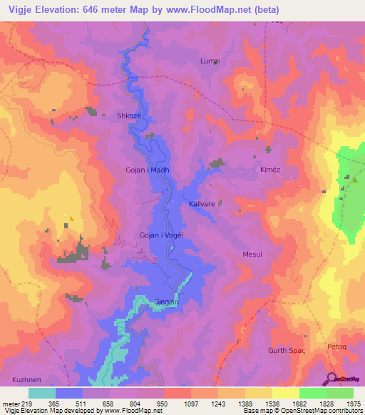 Vigje,Albania Elevation Map