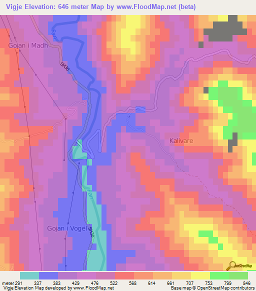 Vigje,Albania Elevation Map