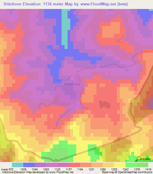 Vidohove,Albania Elevation Map