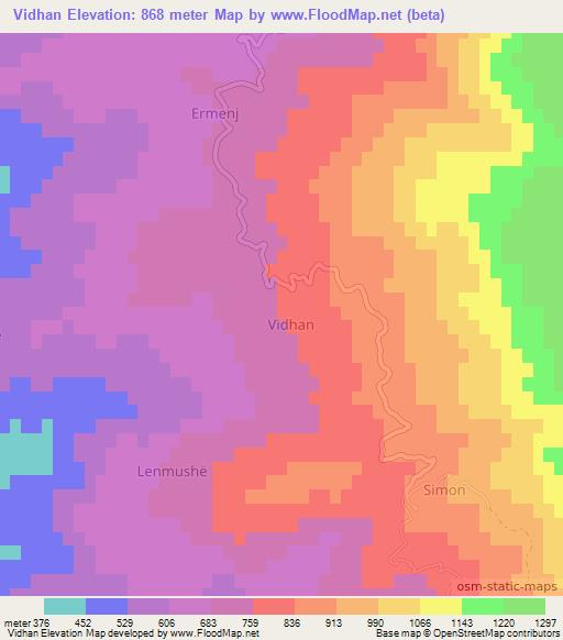 Vidhan,Albania Elevation Map