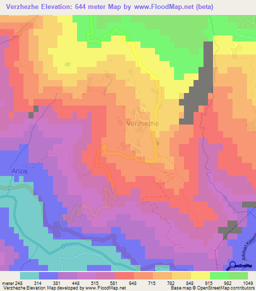 Verzhezhe,Albania Elevation Map