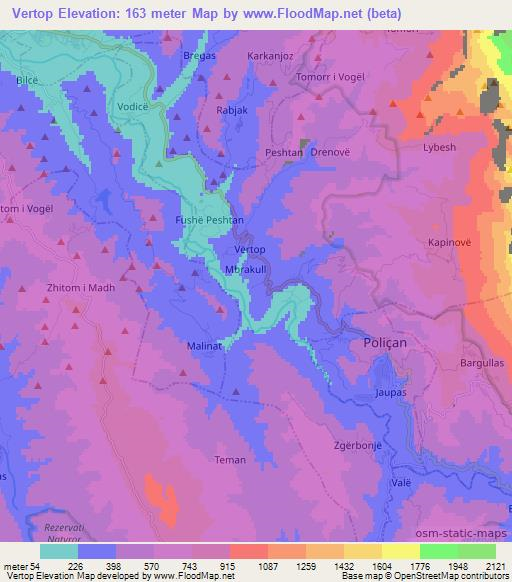 Vertop,Albania Elevation Map