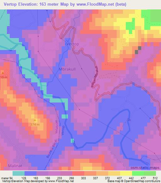 Vertop,Albania Elevation Map