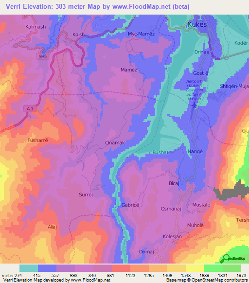 Verri,Albania Elevation Map