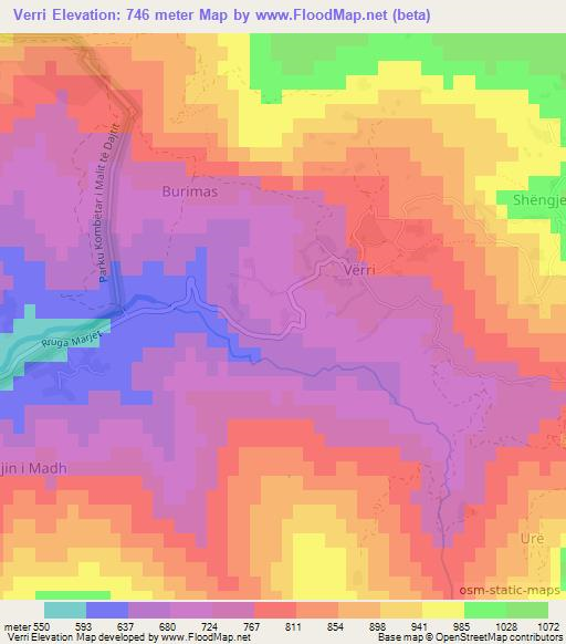 Verri,Albania Elevation Map