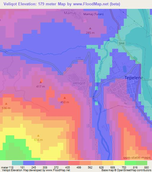 Veliqot,Albania Elevation Map