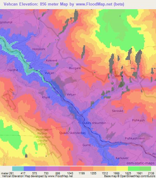 Vehcan,Albania Elevation Map