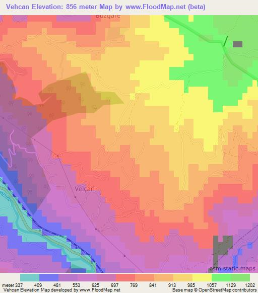 Vehcan,Albania Elevation Map