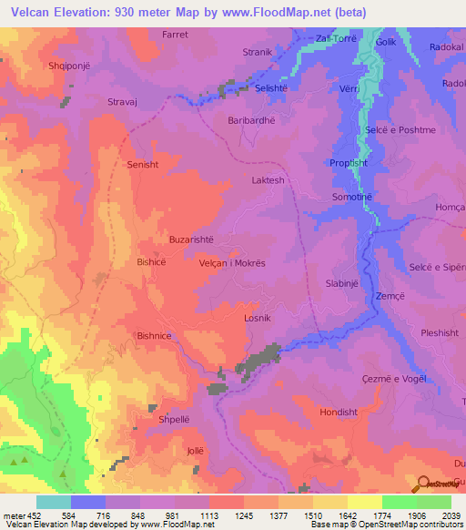 Velcan,Albania Elevation Map