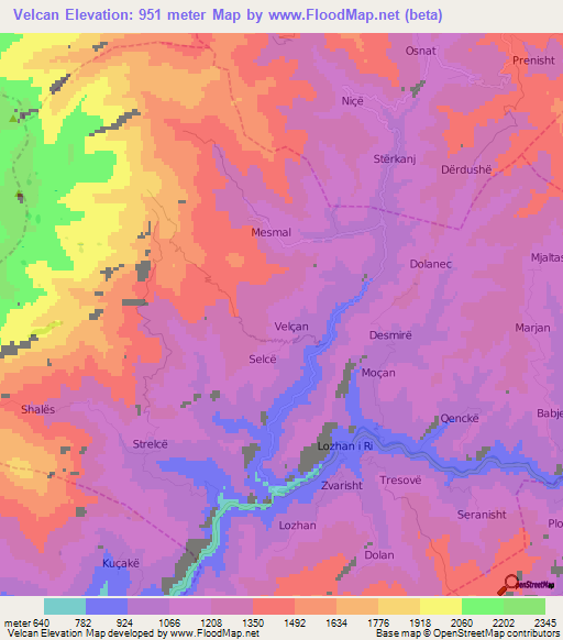 Velcan,Albania Elevation Map