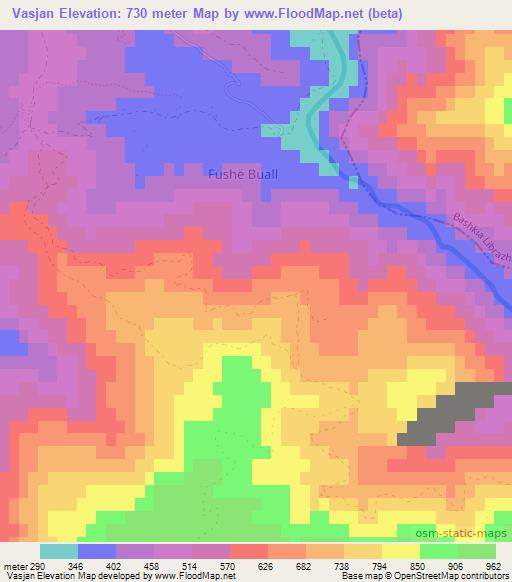 Vasjan,Albania Elevation Map