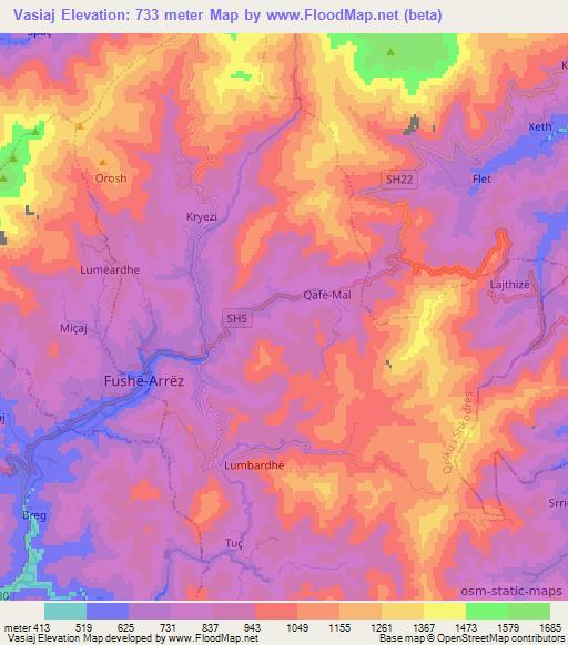 Vasiaj,Albania Elevation Map