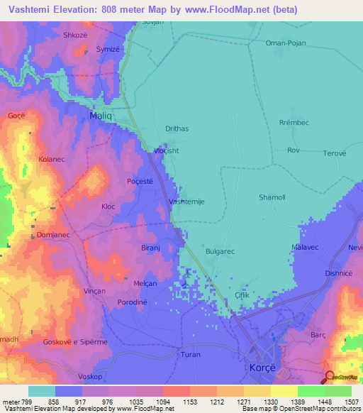 Vashtemi,Albania Elevation Map