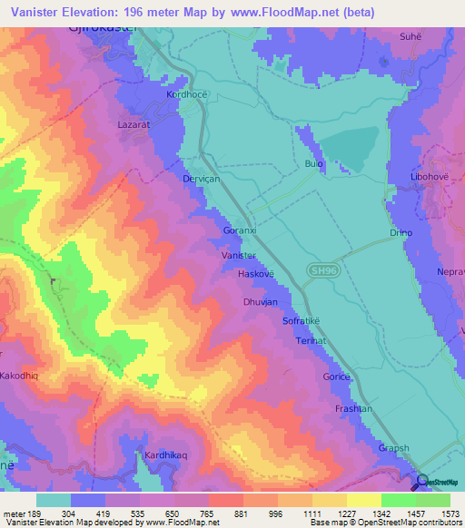 Vanister,Albania Elevation Map