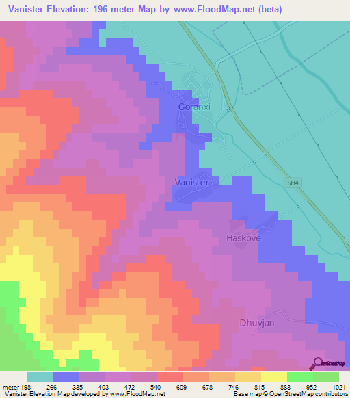 Vanister,Albania Elevation Map