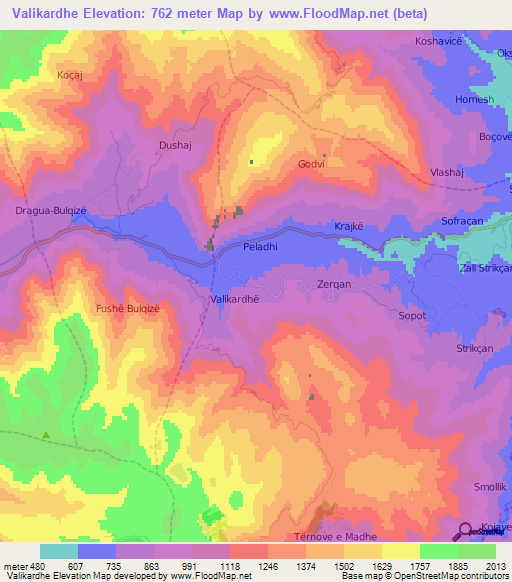 Valikardhe,Albania Elevation Map