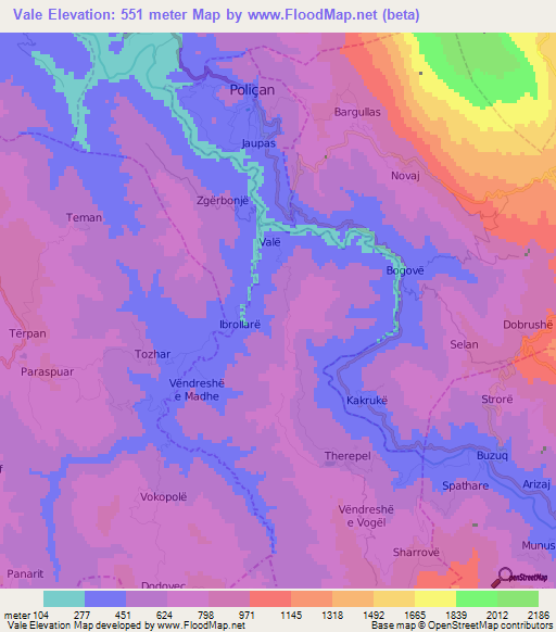 Vale,Albania Elevation Map