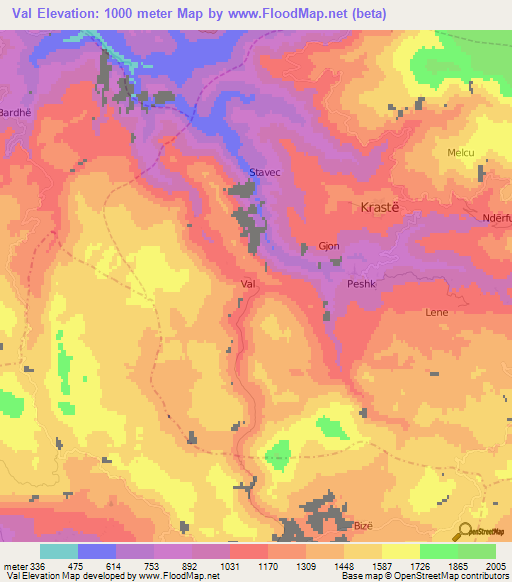 Val,Albania Elevation Map