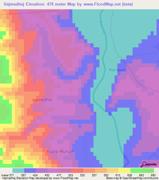 Vajmedhej,Albania Elevation Map