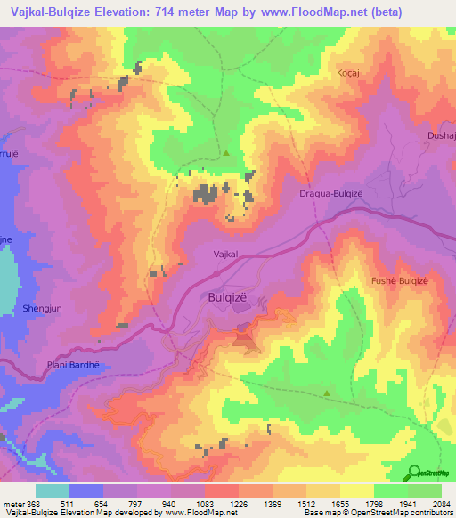 Vajkal-Bulqize,Albania Elevation Map