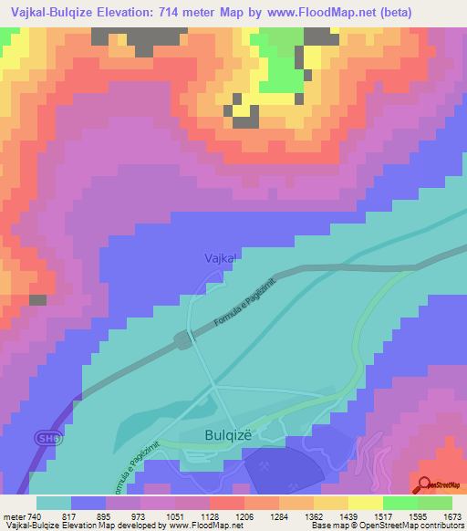 Vajkal-Bulqize,Albania Elevation Map