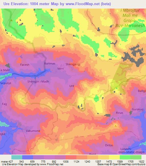 Ure,Albania Elevation Map