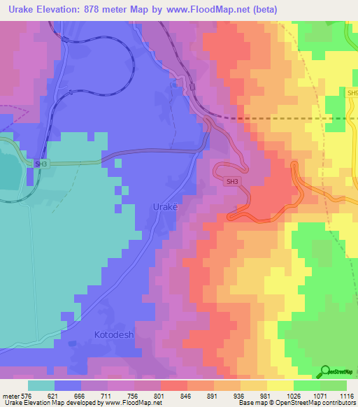 Urake,Albania Elevation Map