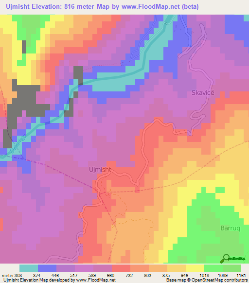 Ujmisht,Albania Elevation Map