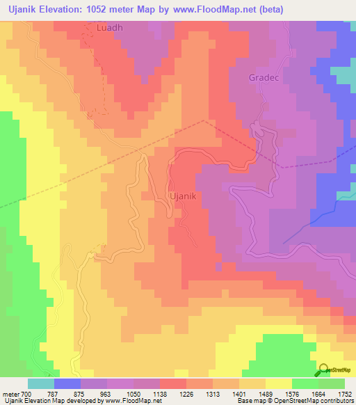 Ujanik,Albania Elevation Map