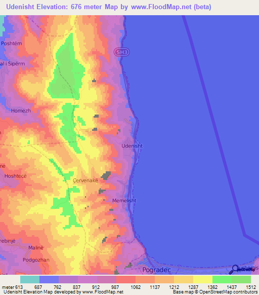 Udenisht,Albania Elevation Map