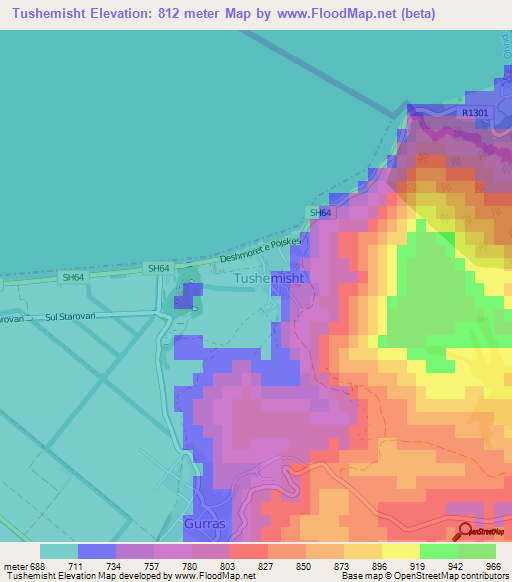 Tushemisht,Albania Elevation Map