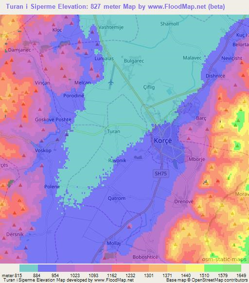 Turan i Siperme,Albania Elevation Map