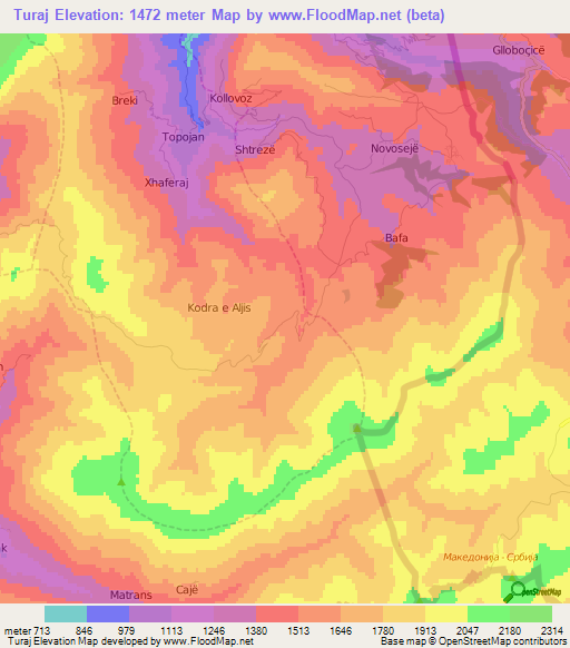 Turaj,Albania Elevation Map