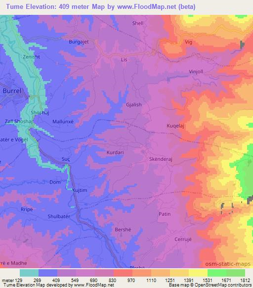 Tume,Albania Elevation Map
