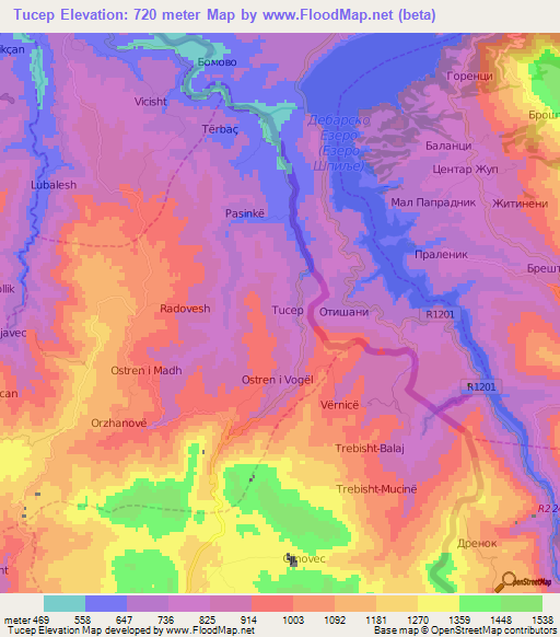 Tucep,Albania Elevation Map