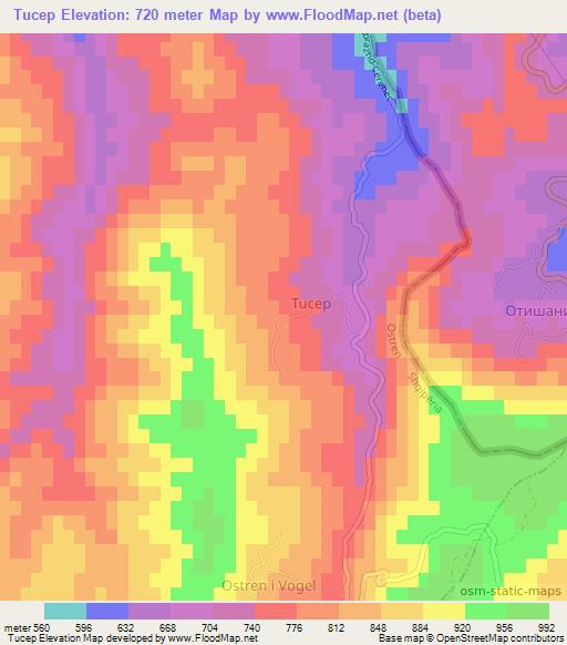 Tucep,Albania Elevation Map