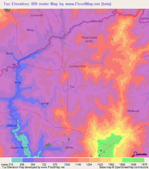 Tuc,Albania Elevation Map