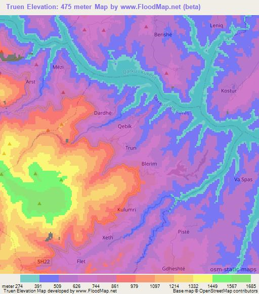 Truen,Albania Elevation Map