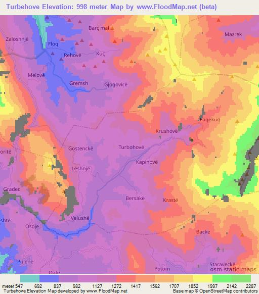 Turbehove,Albania Elevation Map