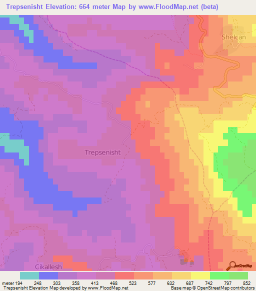 Trepsenisht,Albania Elevation Map