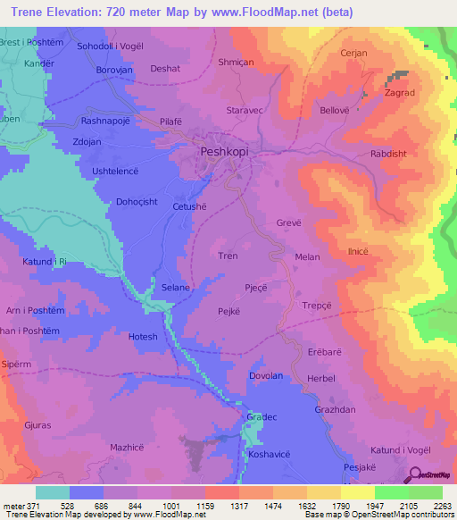 Trene,Albania Elevation Map