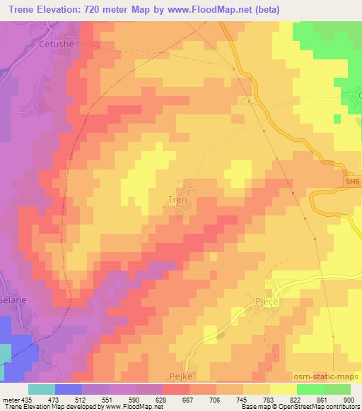 Trene,Albania Elevation Map