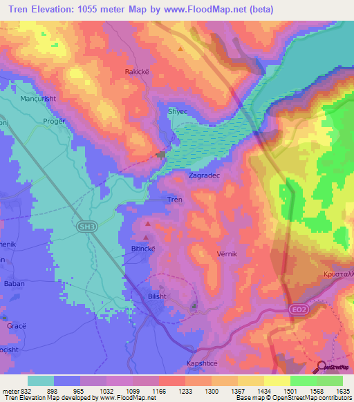 Tren,Albania Elevation Map