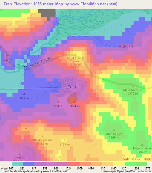 Tren,Albania Elevation Map