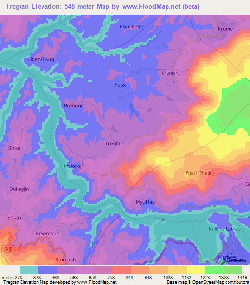 Tregtan,Albania Elevation Map