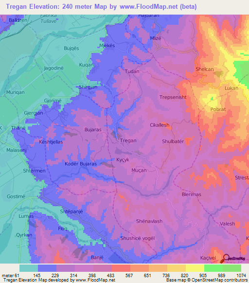 Tregan,Albania Elevation Map