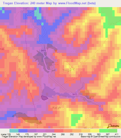 Tregan,Albania Elevation Map