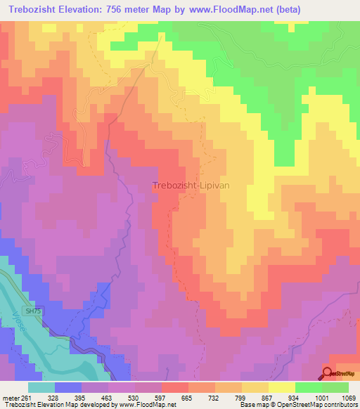 Trebozisht,Albania Elevation Map