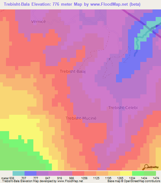 Trebisht-Bala,Albania Elevation Map