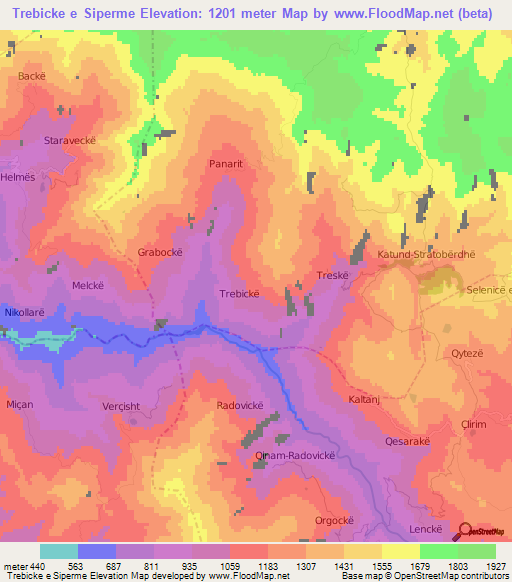 Trebicke e Siperme,Albania Elevation Map